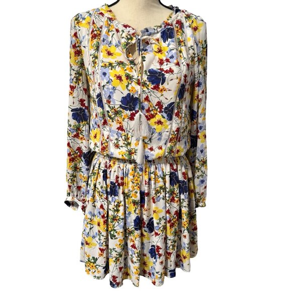 Banana Republic Blue, White & Yellow Floral Print Long Sleeve Dress Size XS - Picture 1 of 5